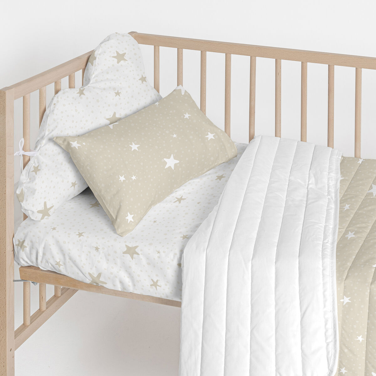Paracolpi per culla HappyFriday Basic Kids Little star  Beige 60 x 40 cm